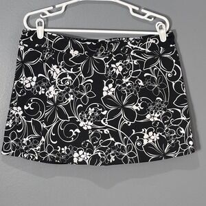 LL Bean Womens Floral Active Skort Black White UPF 50+ Tennis Golf Skirt Large